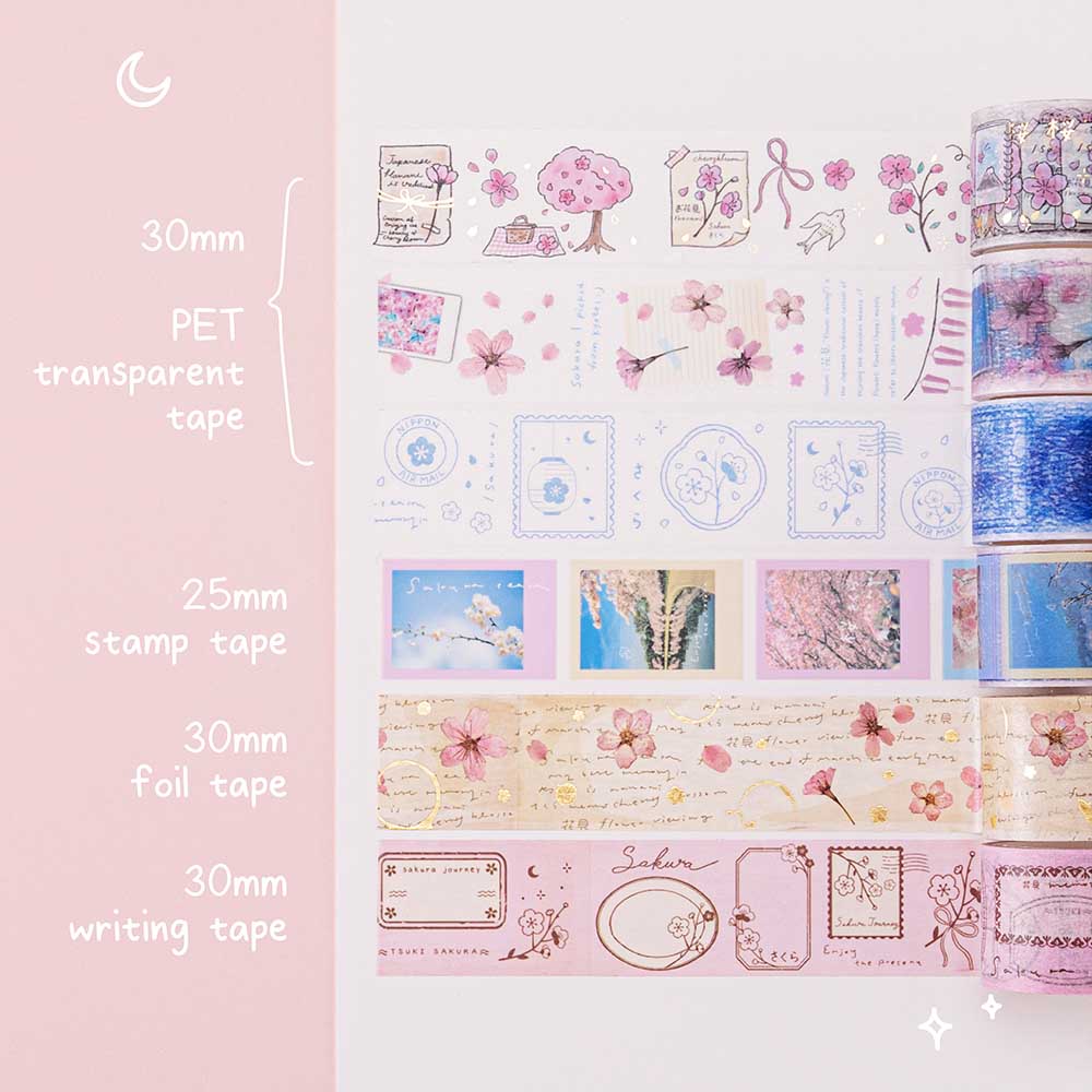 Tsuki ‘Sakura Journey’ Vintage Journal Washi Tape Set ☾