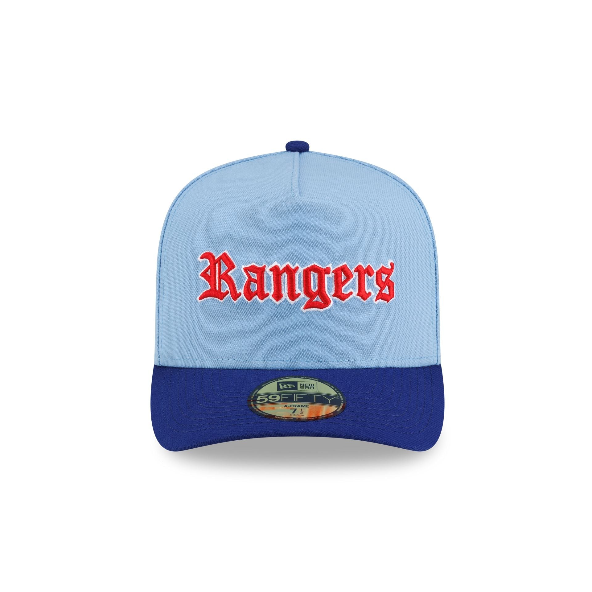 Just Caps Gothic Script Texas Rangers 59FIFTY A-Frame Fitted Hat